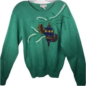Vintage Lindsey Blake Christmas Sweater Embroidered Beaded Sz M Ornaments
